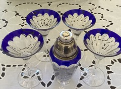 Faberge Cobalt Cut To Clear Crystal GRAND DUKE Martini Set 4 & Shaker EXCELLENT