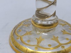 Moser Art Glass Gold Hand Painted Cordial Glass w/ Twist Stem Glue Back