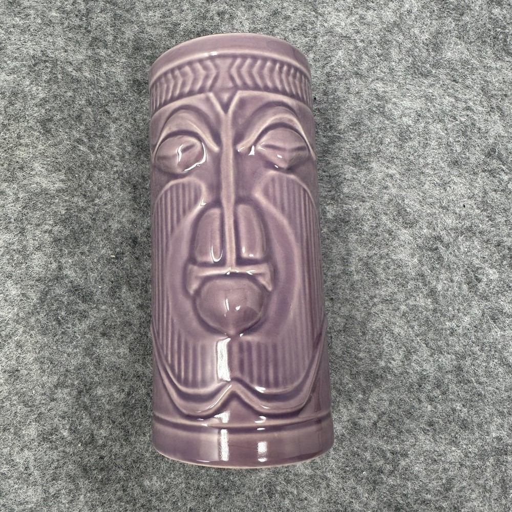 Vintage 2001 Accoutrements Tiki Mug Purple Ceramic 6.5in Barware Polynesian