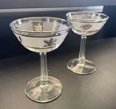 Vintage LIBBY Frosted Silver Leaf MCM CHAMPAGNE / SHERBET GLASSES (Set of 2)