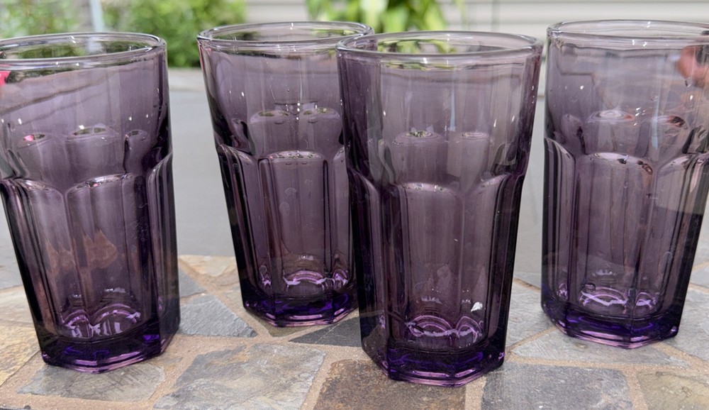 VTG Set Of 4 Gorgeous Libbey Gibraltar Amethyst Purple Juice Glasses/Tumblers 4″