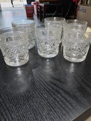 Set of 6 Clear Cut Glass 10.5 oz Whiskey Glasses, Round Glossy Finish