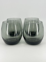 1960s set of 4 smoke gray lowball round tumblers rocks glasses barware RETRO
