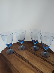 Stunning Set Of 4Hand Blown Ice Blue Water Goblets