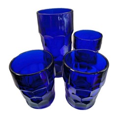 Vintage «Viking» Glass Georgian Cobalt Blue Set – 1 Water Glass (5.75″) 3 Juice