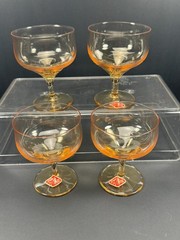 Set 4 Vintage Bryce Hand Blown Amber Coupe Champagne Glasses Stemware Original