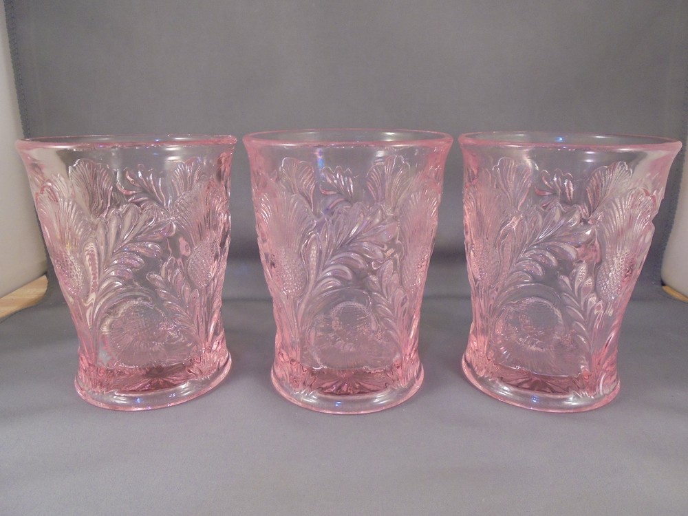 Set of 3 Mosser Glass Pink Inverted Thistle Tumblers 4″ READ DESCRIPTION