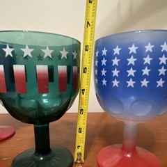 Set of 3 American Stars & Stripes Decorated Glass Goblets Blue White Red Green