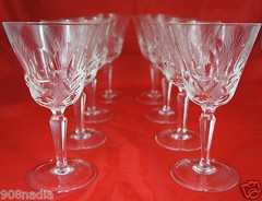 VINTAGE FINE CUT GLASS OR CRYSTAL WINE/WATER SET 8 NAPOLI FAN/THUMBPRINT
