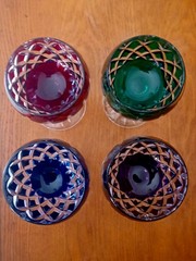 RETIRED Set of 4 AJKA Crystal Cut ARABELLA Stemmed Wine Hock Glasses 8.25″ Mint