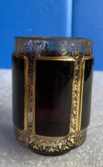 “Moser” Ruby Purple w/ Gold Tumbler – Bohemian Panel Glass 3.25” X 2.25”