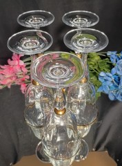 5 Gold Trimmed Optic Ripple Gold Lozenge Trumpet Wine Glasses Goblets Set