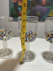 Set of 3 Hand Blown Confetti Art Glass Wine Goblets Murano Style 9in