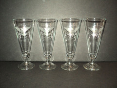 Pilsner Beer Glasses Set of 4 Vintage Etched American Eagle & Shield 8 oz Clear