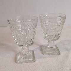 Clear Glass Arch & Dot Square Footed Wine Goblet Set of 2