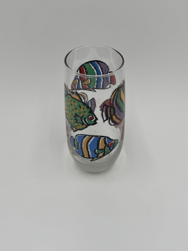 Colorful Tropical Fish Drinking Glass – Vintage Ocean Theme Barware Aquarium Art