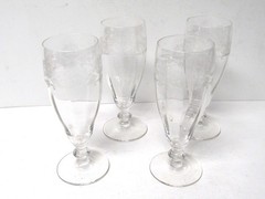 Vintage Etched Glass Footed Champagne Flutes 5-3/4″ Barware – Set of 4