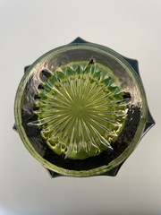 Vintage Fostoria Olive Green Coin Glass Candy Dish w/ Scalloped Rim