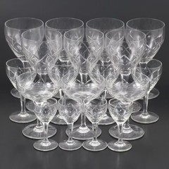 Val St Lambert Wine glasses, arches and exes 6 sided stem, set of 4