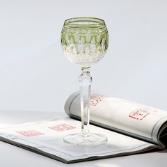 Vintage Style Hand Cut To Clear Crystal Hock Wine Glass Goblet Olive Green 7.5oz