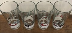 VTG KIG Indonesia Christmas Glasses 4 Cottage with Horse Drawn Sleigh Snow Trees