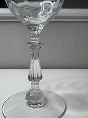 Clear Glass Stemmed Wine Goblet, Etched Floral Pattern Drinking Glass