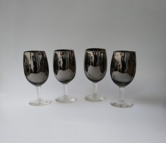 4x Silver Metallic Luster Ombre Fade 8 oz Wine Glass ~ 5⅝” Tall