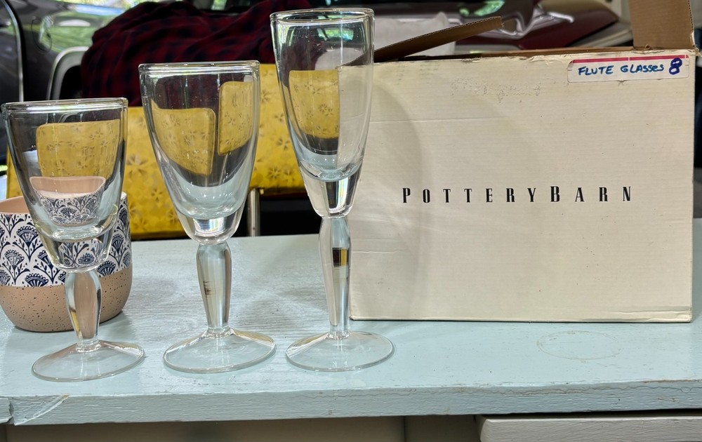Vintage Pottery Barn water goblet, wine glass, and Flutes 8 of each