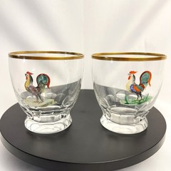 Hand-Painted Vintage Rooster 4 & 6 oz. Glassware Lot of 6 Tumblers