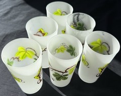 Vintage Set Of 6 Hazel Atlas Frosted Ivy Leaves Glasses 5”