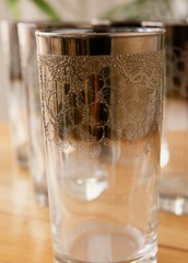 Set of 7 Vintage Dorthy Thorpe Ombre Lusterware Etched Grapes 12oz Flat Tumblers