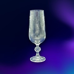 Bohemian Crystal «CASCADE» Needle Etched Elegant Fluted Champagne Glass 6-3/4″
