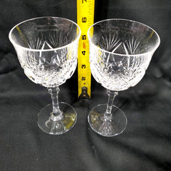 Set of 4, Josair Marquise Cut Crystal Wine / Water Goblet Stems 5 3/4″ Stemware
