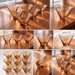Libbey Tawny Accent Amber Smoke Stemless Glasses 9pc MCM 1970s