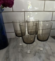 Vintage 4 Smokey Wine Water Glasses Clear Stem Mid Century Scandinavian Style