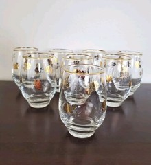 Vintage Libbey Provincial Gold Rose Beverage Glasses 12oz ~ Set Of 8 Pre-Owned