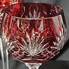 Set of 2 Cut To Clear Crystal Wine Glasses Ruby And Amethyst