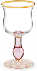 Elegant Pink-White Check Stemmed Wine Glass – 16 Oz Decorative Glassware