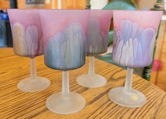 Set Of 4 Hand Painted Rueven Wine Glasses by Nouveau Art Glass Company