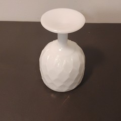 Vtg Diamond/Basketweave Design Milk Glass Textured Pedestal Goblet Scalloped Rim
