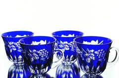 Nachtmann Traube Cobalt Blue Cut to Clear Crystal Punch Cups Set of 4 RARE
