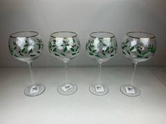 Lenox Christmas Wine Glasses Holiday Balloon Set of 4 Holly Berry Design 14 Oz