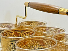 Culver Glass 22K Gold 8 Highball Caddy Set Vintage Retro Barware Tyrol MCM