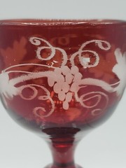 3-5/8″ Shreve Crump & Low Bohemian Ruby Red Cut to Clear Port Glass Grape Etched