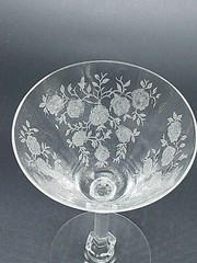 5 TIFFEN TOURAINE ROSE ETCHED PEDESTAL COCKTAIL GLASSES 5.5″ TALL 3.5″ WIDE