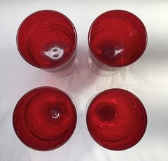 Ruby Red Seed Bubble Goblets With Clear Thick Stem 6-5/8″ Tall Vintage Lot Of 4
