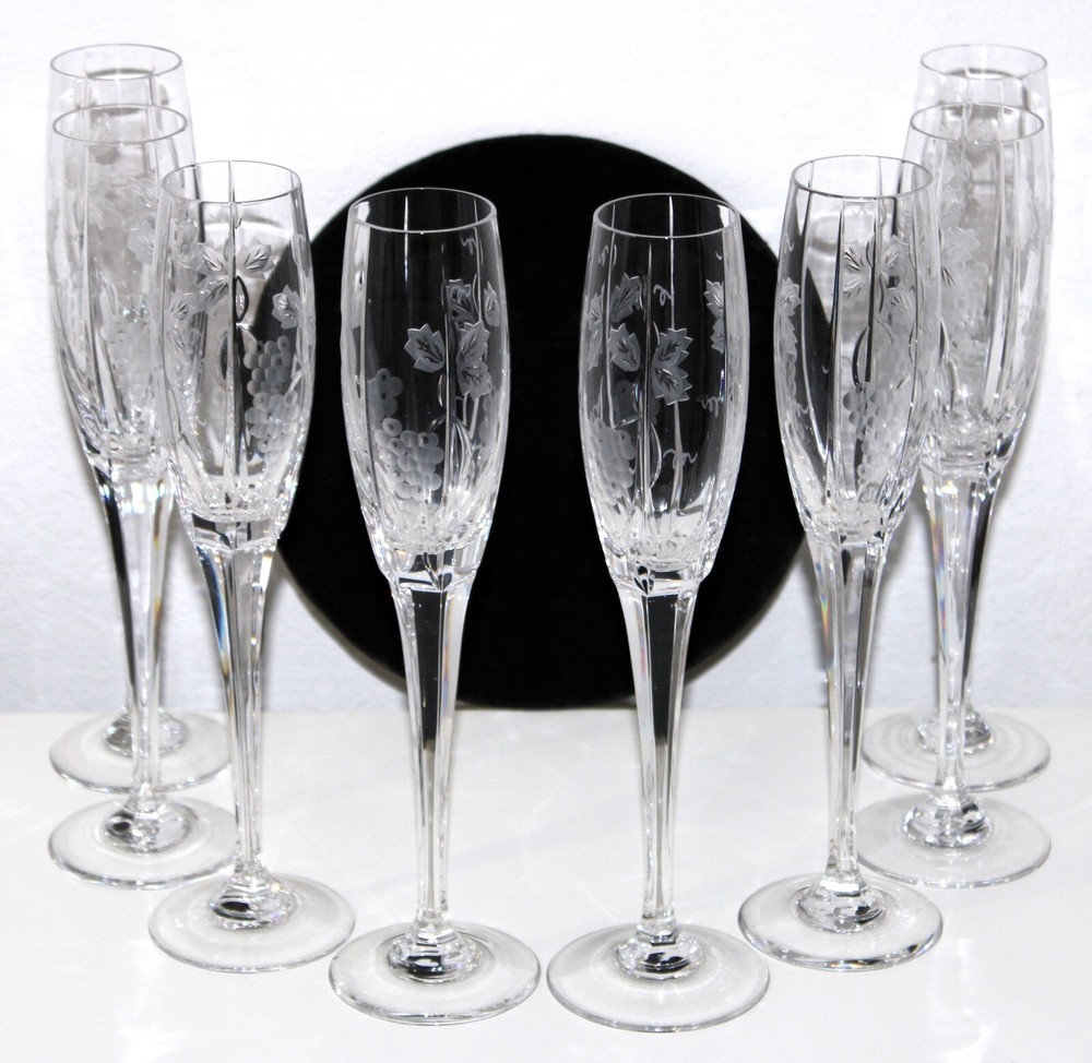 Mikasa Bacchus Champagne Glass LOT 8 Cut Glass Grapes Clusters – 10.75 inch