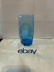 1 Vintage Aqua Turquoise Octagon Panel Tumbler Glass 14 Oz