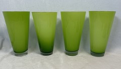 Set Of 4 Lime Green Hand Blown Cased Glass Tumblers Highball Iced Tea Glasses