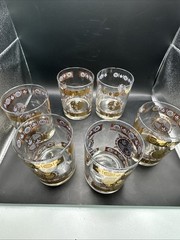 Vitro Bari V1C1 CRYSTAL HIGHBALL GLASSES Set of 6Gold Crowns Mid-Century Vintag